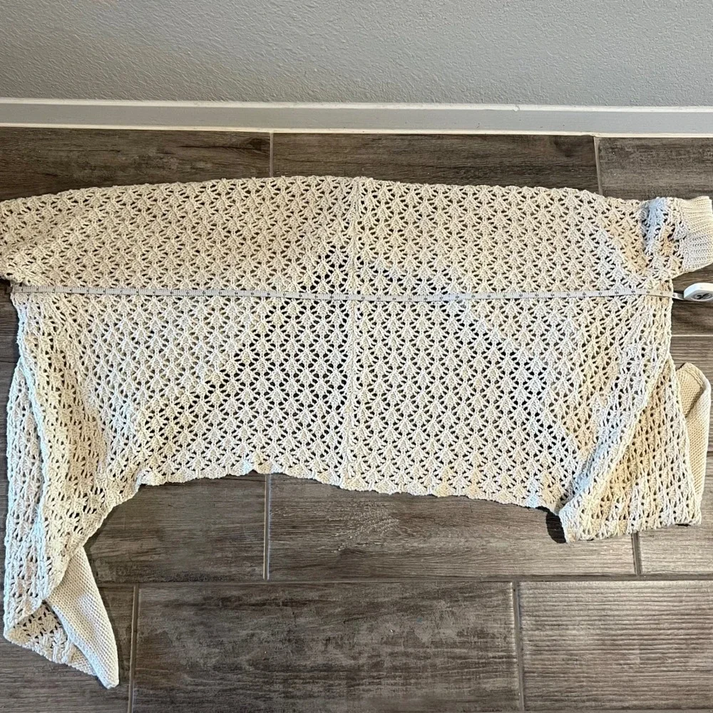 Lucky Brand Cream‎ Open Knit Longline Cardigan Sweater LXL
